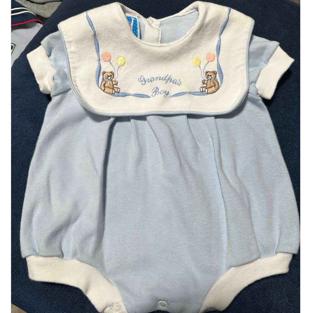 Vintage Toddle Tyke Romper Toddler Boy 0-3m Grandpas Boy Embroidered Bear Collar - Picture 2 of 9
